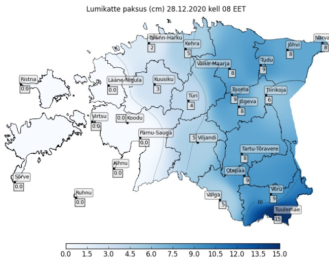 Talveilm näeme idapoolses Eestis. Suursaared, Lääne- ja Pärnumaal lund pole